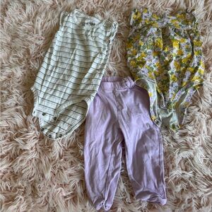 Floral and Striped Baby Onesies with Lavender Pants